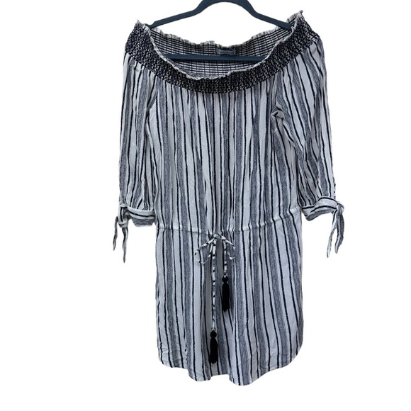 BLUE ISLAND Boho Striped Off The Shoulder Dress Coverup, Small - Picture 1 of 6